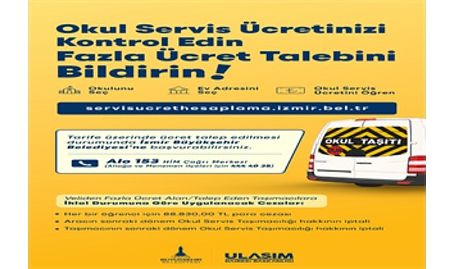 İzmir Büyükşehir Belediyesi, 2026-2027 eğitim-öğretim döneminde velilerden belirlenen tarifenin üzerinde