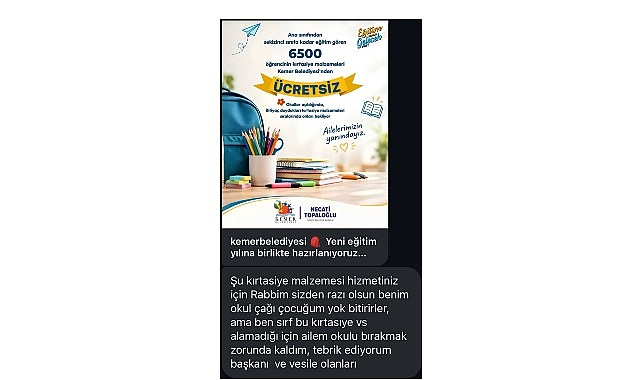 Vatandaşların ücretsiz kırtasiye memnuniyeti Kemer Belediye Başkanı Necati Topaloğlu tarafından hayata geçirilen “Eğitim Varsa