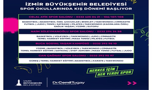 İzmir Büyükşehir Belediyesi’nin Kış Spor Okulları’nda yeni dönem başlıyor. Mevcut