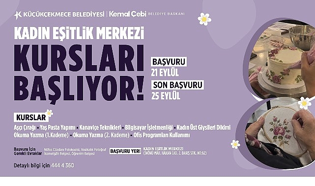 Kadın Eşitlik Merkezi’nde Yeni Dönem Kurs Kayıtları Başladı Küçükçekmece Belediyesi’nin kadınlara yönelik hobi ve meslek edindirme amacıyla düzenlediği