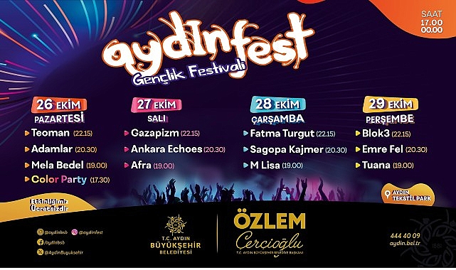 Aydınfest İçin Geri Sayım Başladı: Başkan Çerçioğlu Tüm Vatandaşları Festivale Davet Etti Aydın Büyükşehir Belediyesi tarafından bu yıl 6’ncı kez düzenlenecek olan